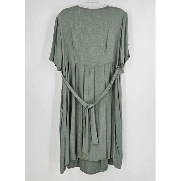 VTG AS Elliot Sage Short Sleeve Midi Dress Attached Tie Back Button Vest Sz 14 - Picture 2 of 5